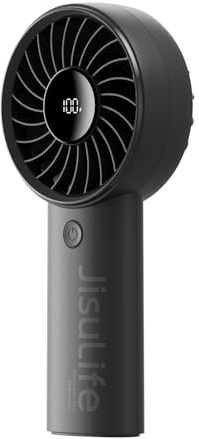 JISULIFE Mini ventilateur portable 3600 mAh avec vent puissant, mini ventilateur rechargeable par USB avec affichage numérique, 5 vitesses de vent, idéal pour les voyages, l'école, les cils - Noir
