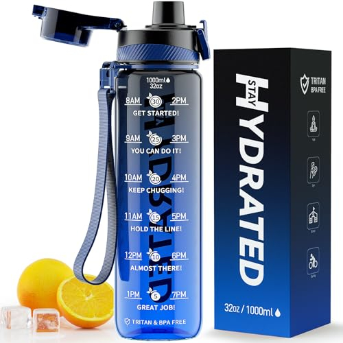 Mevoly Borraccia 1 Litro/750ml/500ml, Borraccia Palestra con Orari per Bere, Borraccia Sportiva Motivazionale senza BPA, Antigoccia, Bottiglia Acqua per Ufficio, Scuola