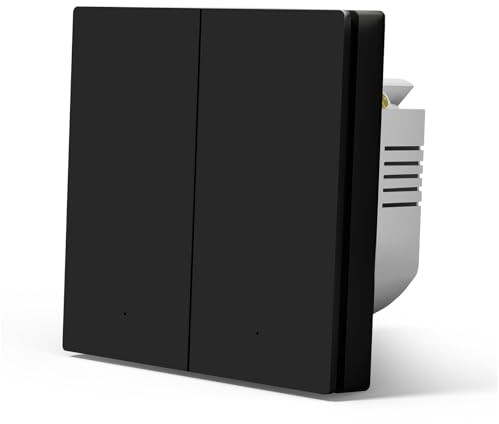 MVAVA ZigBee Lichtschalter, Smart Wandschalter Alexa und Google Home Work mit Tuya, 86mm Lichtschalter Unterputz, Wandlichtschalter Kunststoffplatte (Neutrale Leitung Benötigt) 2 Fach 1 Weg Schwarz