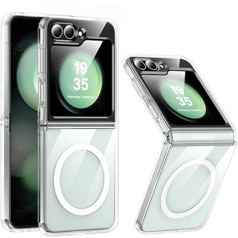 FNDMIL [NO.1 Magnetisch für Samsung Galaxy Z Flip 6 Hülle mit MagSafe | [Transparent Anti-Gelb][Militär Stoßfest][Durchsichtig Hardcase]mit Weich Silikon Bumper für Samsung Z Flip 6 Case 6.7'',Klar