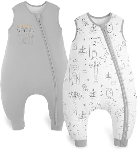 Yoofoss 2er Pack Baby Schlafsack mit Füßen 1.5 Tog Baumwolle Schlafsack Baby mit Beinen Herbst Winter Babyschlafsack für 3-4 Jahre Kinder Jungen Mädchen 90 cm- Grau Bär