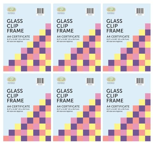 Clip Frame (Pack of 6) Picture Photo Frames A4 Frameless with glass front - For Home and Office Poster - (Clear, A4)