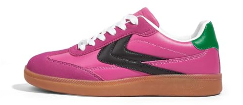 LUCKY STEP Women Retro Sneakers Fashion Classic Gum Sole Tennis Skate Shoes Casual Trendy Walking Trainer Anti Slip Flat Low-Top Footwear(Fuchsia,8.5)