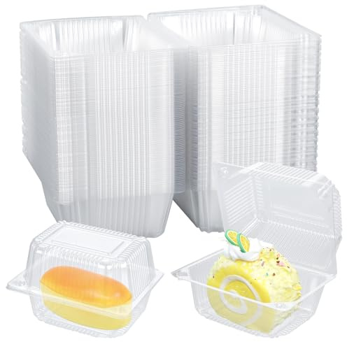 KUAOOAUK 80 PCS Clear Cake Slice Boxes, 5.3 Inch Square Individual Dessert Containers with Lids, Plastic Packing Boxes for Cupcakes Sandwiches Salad Muffins Hamburger Cheese