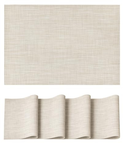 Artoid Mode Lot de 4 sets de table beiges en vinyle tissé PVC - Lavables - Résistants à la chaleur - Antidérapants - Pour la maison, les vacances, les fêtes, la salle à manger