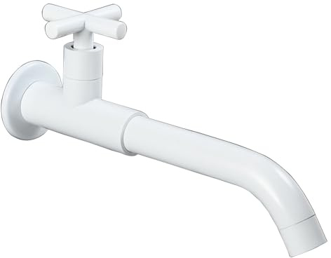 SXWYLZ Wasserhahn für Waschbecken Küche Kaltwasserhahn Küche Wandmontage Messing Schwenkhahn für Wandarmatur Badarmatur Waschbecken,Weiß,23Cm