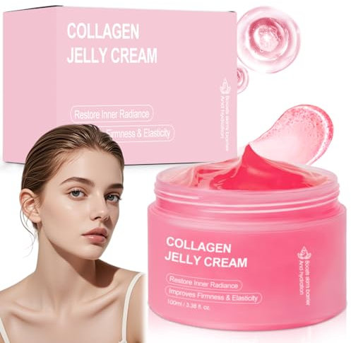 Collagen Jelly Cream, 100g Creme Collagene Visage, Soins Visage Hydratants, Enrichi en Sérum Niacinamide, Creme Hydratante Visage Femme pour Tous Types de Peau
