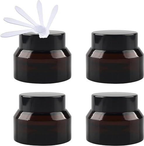 reseflaskor för toalettartiklar， 4-pack 50 ml tomma gröna kosmetiska glasburkar, förvaringsbehållare for ansiktskräm Krukor med svart lock och innerfoder gör det själv