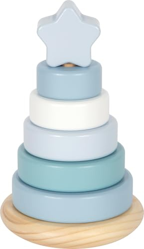 small foot Torre a Incastro Blu, Gioco educativo in Legno, 7 Pezzi Pastello, stimola la motricità dai 12 Mesi, 12712