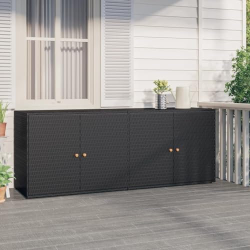 Verderoom Gartenschrank für den außenbereich Balkonschrank Vorratsschrank Spindschrank Außenschrank Allzweckschrank Außenschrank Haushaltsschrank Schwarz 198x55,5x80 cm Poly Rattan-