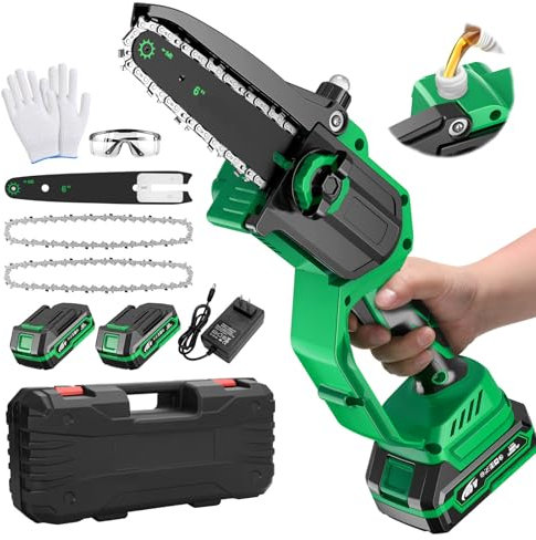 Mini motosierra de batería de 6 pulgadas, 7500 mAh, motosierra eléctrica inalámbrica con cadena de repuesto, mini motosierra eléctrica para jardín