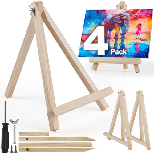4 Pack Mini Easel Stand,23cm/9in Wooden Tabletop Art Display Easels, Small Easel Stand for Display Desktop Holder Stand for Displaying Canvas Paintings,Drawing, Weddings, Kids Arts & Crafts