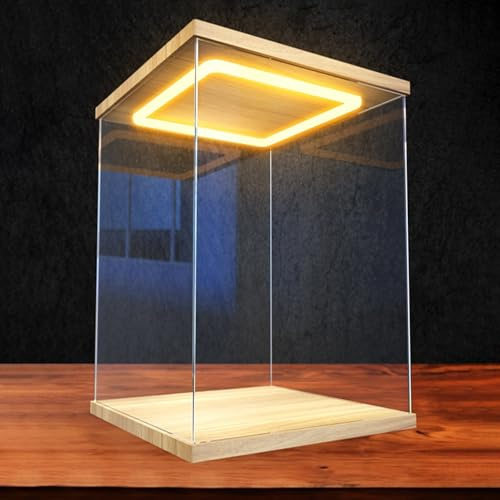 Boite Acrylique Grandes Boîtes en Acrylique avec Éclairage LED, Vitrines de 15, 20, 25, 30, 35, 40, 50, 60cm pour Objets de Collection, Bacs de Rangement Cubiques en Plastique avec Porte(L40xW40xH60cm