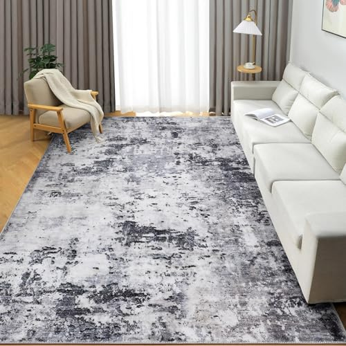 CAROMIO Abstrakter Teppich Wohnzimmer 160x230cm Kurzflor Waschbar GrauWeiß | Moderner Minimalistischer Teppich Schlafzimmer Kinderzimmer Büro Esszimmer, rutschfest Faltbarer Abstrakt
