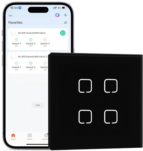 BSEEDLIFE Smart WiFi Lichtschalter Unterputz, 4-Fach Touch Schalter, 86 * 86mm Intelligente Wandschalter für Smart Home, Kompatibel mit Alexa, Google Home(über Tuya/Smart Life App), Schwarz
