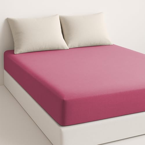 Sábana Bajera Ajustable Cama 90x190 cm - Ropa de Cama de Microfibra Suave - Altura 28 cm - Transpirable y Fácil de Lavar - Fucsia