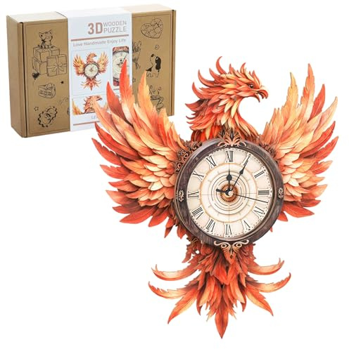 Lilcubics 3D Holzpuzzles für Erwachsene, Mechanische Phoenix Wanduhr, Holzmodellbausätze für Erwachsene zum Bauen, Bastelsets für Männer Frauen, Einzigartige Wohnkultur