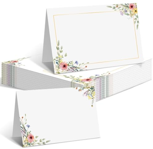 KEWUF 50PCS Segnaposto Cartellini, Cartellini Segnaposto Tavolo, Segnaposto Compleanno, Segnaposto Laurea, Fiori, Tavolo per Comunione, Battesimo, Matrimonio, Compleanno, Cresima, Festa, 85x55 mm
