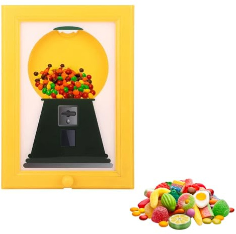 Candy Dispenser Picture Frame, Hanging Handy Candy Frame Dispenser Gumball Machine in a Frame, Fast Distribution Candies, Nuts, Dog & Cat Treats, Suitable for Birthday & Holiday Gifts (Yellow)