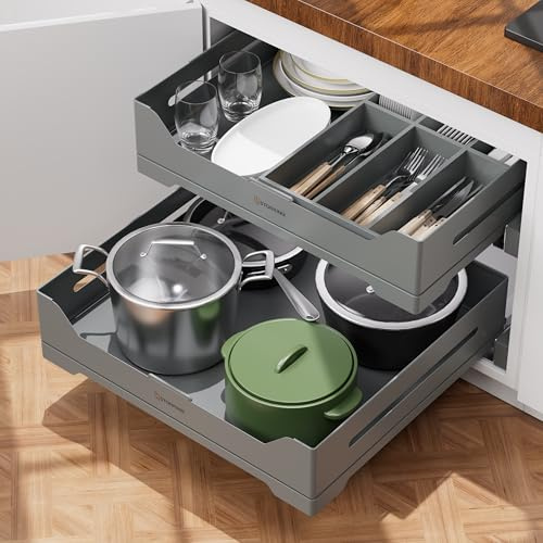 STORKING Teleskopschublade,Ausziehbarer Schrank Organizer,für Küche Pantry Organisation,Hochwertiger Stahl-Auszugskorb (60cm B/1STK)