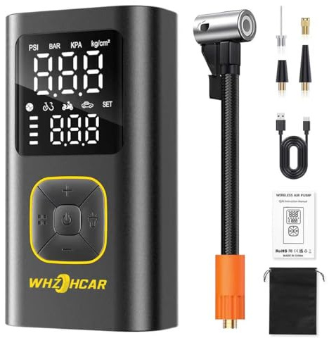 Compresseur à Air Portatif 150 PSI Gonfleur Pneus Voiture sans Fil avec Protection Contre Lumière LED PowerBank, Gonfleur Electrique Pneu pour Voiture Moto Vélo Balle