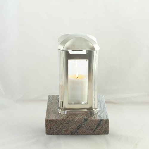 designgrab Grablampe Venezia Edelstahl mit Granitsockel naturgrau 13×13×24 cm – Kristallglas & Magnetverschluss Himalaya