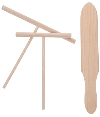 NUOBESTY Set 3 Utensili in Legno per Crepes e Pancake Spatola T in Faggio 12Cm e 18Cm Paletta Piccola Attrezzi per Cucinare e Spalmare Impasto in Cucina Domestica