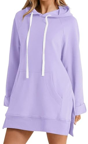 The Warmy Oversized Hoodie, Pullover Long Sweatshirt Split Hem With Pockets, Casual Oversized Hoodie Dress For Women