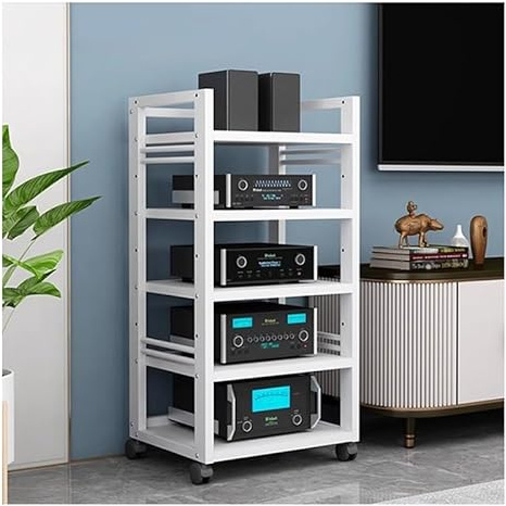Adjustable HiFi Rack with Wheels - Ma Stand for o-Video Turntable Living Room Bedroom & Study - Versatile Shelving Unit for Home Entertainment