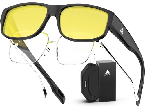 SIPLION 26g polarisierte Nachtfahrbrille gelbe Gläser TR90 Rahmen UV400 | TAC-Gläser in Vollrandfassung mit Ergonomischen Nasenpads für Reisen Wandern und Täglichen Gebrauch bei Hellem Tageslicht