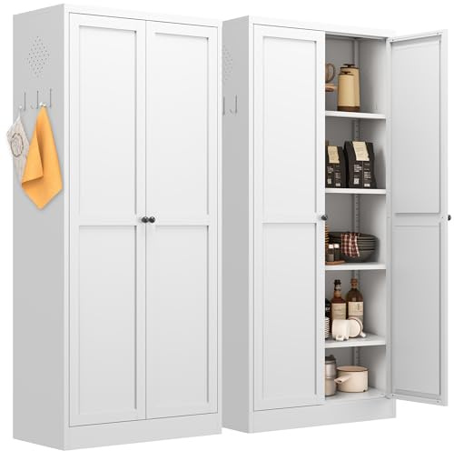 IKIMI 155x70x35cm Aufbewahrungsschrank Metall Aktenschrank mit 2 Türen und 4 Verstellbaren Einlegeböden, Weiß Büro Schrank,Mehrzweckschrank Blechschrank,Stahlschrank,Werkzeugschrank