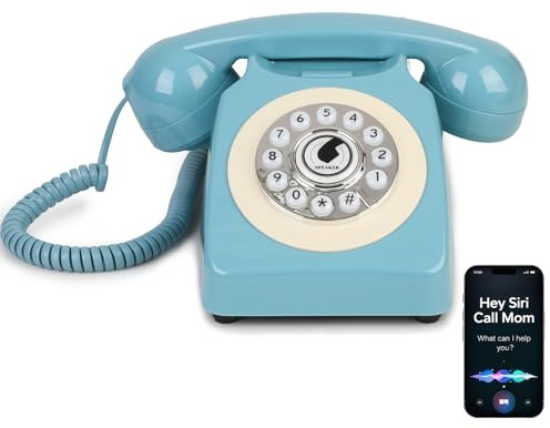 Sangyn Bluetooth Landline Phone with Voice Assistant,Bluetooth Retro Phone Compatible with Android & iOS, Wireless Bluetooth Physical Home Phone Telephone with Volume Control & USB Rechargeable,Blue