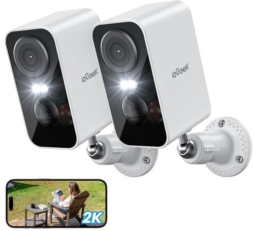 ieGeek 2K Caméra Surveillance WiFi Exterieure sans Fil ZS-GX3S 2pcs | Vision Nocturne Couleur, AI & PIR Détection Mouvement, Extérieure, Audio Bidirectionnel, Étanche IP65,Blanc