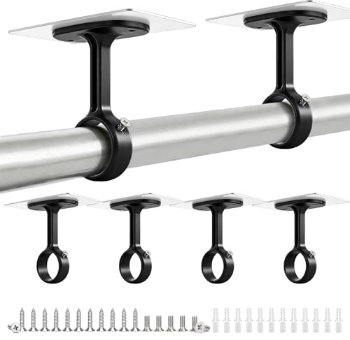 ZHIYUQL® 6 STK Gardinenstangen Halterung, Gardinenstange Halter Ohne Bohren | Vorhangstange Halterung für Ø25-32mm, Schwarz Gardinenstangenhalter Mit 12 Schrauben, Langlebigem ABS-Material Gefertigt