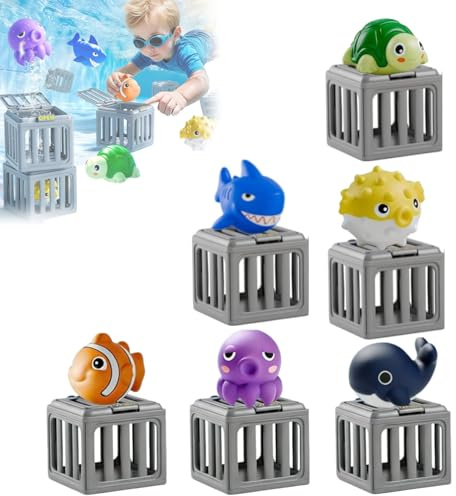 Kryilut Unterwasser Rettung Tauchspielzeug, Pool-Käfigspielzeug mit schwimmenden Tieren, Bunte Tier-Tauchfiguren Tauchspielzeug-Set, Schwimmtrainingsspiel für Jungen und Mädchen (6 Stück)
