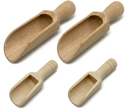 4 PCS Wooden Scoops, Large and Small Wooden Scoops for Food, Salt Spoon, Multipurpose for Bath Salts and Spice Jars, Ideal for Kitchen Pantry and Camping Use