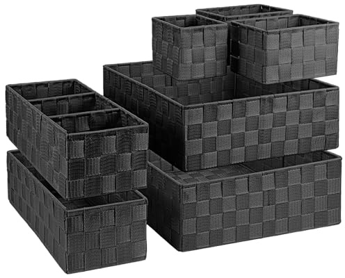 7 Pack Woven Storage Baskets Set, Cube Boxes Divider Drawer Organisers Bins