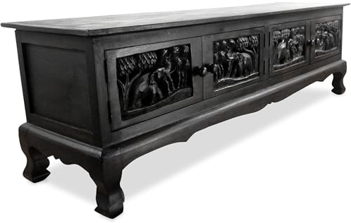 livasia Asiatischer Schrank aus Massivholz – 155x40x45cm – Handgeschnitztes Highboard aus Akazienholz, Kommode mit Einzigartigem Design, Nachhaltig & hochwertig (Schwarz)