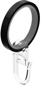 INTERDECO Gardinenstangen Gardinenringe mit Einlage, aus Metall und Kunststoff, Schwarz, Flachringe mit Faltenhaken für Vorhangstangen 20 mm, Ringe in 35 x 28 mm, Typ 1120507, 10 Stück