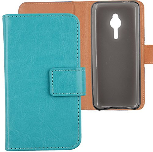 Gukas PU Leder Tasche Hülle Für Nokia Lumia 230 2.8 Handy Flip Design Brieftasche mit Karten Slots Schutz Protektiv Case Cover Etui Ski (Farbe: Blau)