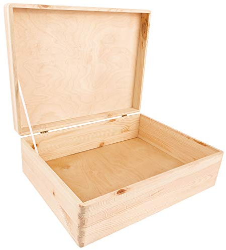 Creative Deco XL Große Holzkiste mit Deckel | 40x30x14 cm (+/-1cm) | Erinnerungsbox Baby Holzbox mit Deckel Unlackiert Kasten | Für Dokumente, Spielzeug, Weihnachten | ROH, UNGESCHLIFFEN