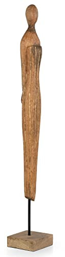 Moritz Skulptur Moderne Frau I 73 x 10 x 10 cm I Stilistisch I Holz Figur mit Händen auf dem Rücken I Mangoholz Holz Deko Figur I Wohnzimmer Dekoration I Flur Deko I Skulpturen Deko Modern