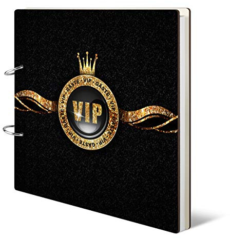 Hochzeit Gästebuch Holzcover 215 x 215 mm 144 Naturpapier Innenseiten - VIP Gold