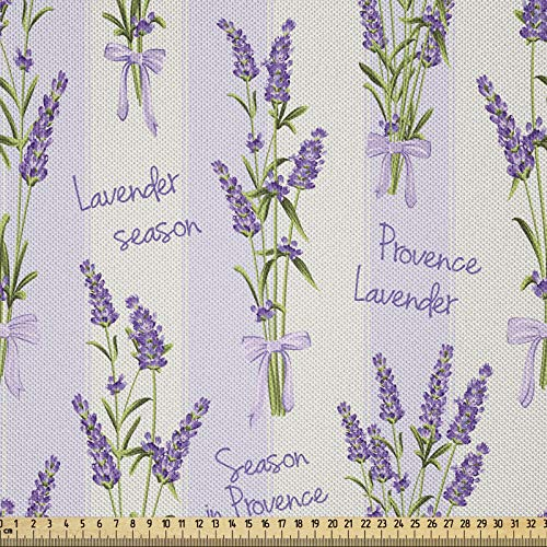 ABAKUHAUS Lavendel Stoff als Meterware, Streifen und Blumen, Seidiger Satin Stoff für Polster Heimtextilien, 1M (148x100cm),Lila Creme