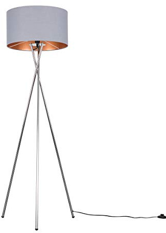 MiniSun | Modern Polished Chrome Metal Tripod Floor Lamp with a Grey and Copper Shade | Home Décor, Bedside & Desk Lamp