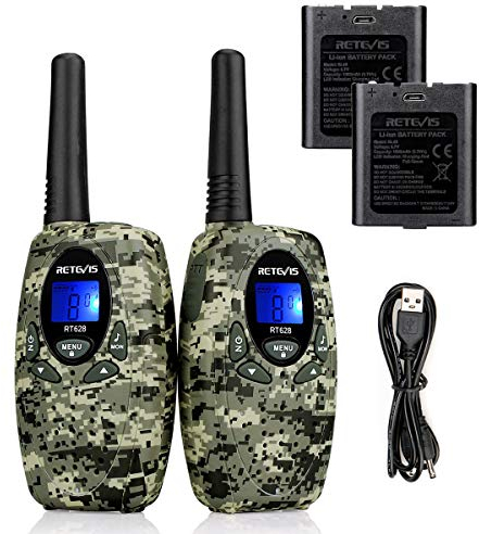 Retevis RT628 Walkie Talkie Bambini Ricaricabili, 8 Canali PMR446 VOX 10 Toni di Chiamata Ricetrasmittenti Bambini, Regali Natale con Batterie e Cavo di Ricarica (Camouflage, 1 coppia)