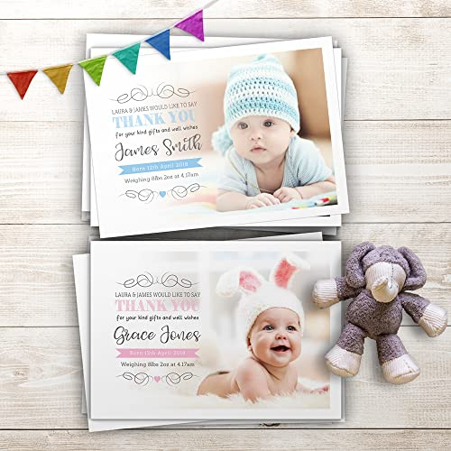 Baby Thank You Cards, Personalised, Birth Announcement, Girl or Boy Thank You Cards (Design 11)