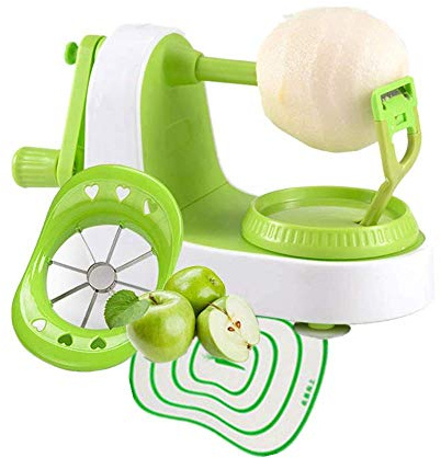 Apple Pear Peeler,Multi-Function Fruit Peeler,Rotary Mango/Potato Peeler Corer, Peel Safely and Quickly, with Fruit Cutter & Fruit panel,Peeling a Fruit in Seconds(Green)