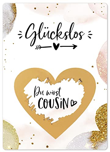 Joli Coon Rubbelkarte Du wirst Cousin, Schwangerschaft verkünden | 350g Designerpapier, fühlbare UV-Lack-Veredelung, zur Schwangerschaftsverkündung, Premium-Papeterie