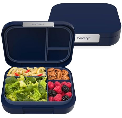 Bentgo® Modern - Leak-Resistant Bento Lunch Box For Adults, Teens, & Larger Appetites; Reusable BPA-Free Meal Prep Container with 3 or 4 Compartments, Dishwasher/Microwave Safe; 5 Cups (Navy)